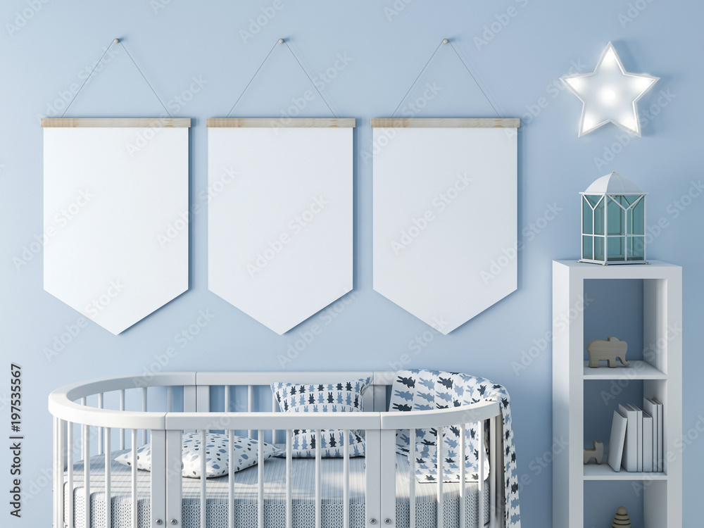 Fototapeta premium Flag mockup in kids room 3d rendering