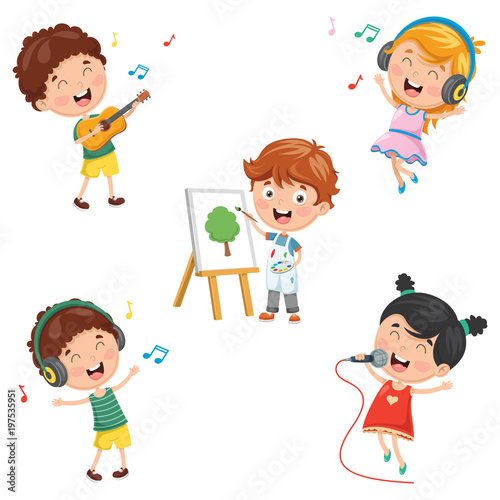 Vector Illustration Of Kids Making Art Performance