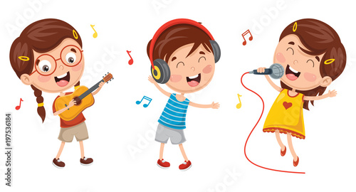 Vector Illustration Of Kids Making Art Performance