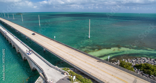 Aerial view of Seven Miles Bridge along Overseas Highway  Florida
