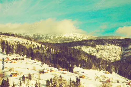 Winter mountains  panorama - snowy peaks