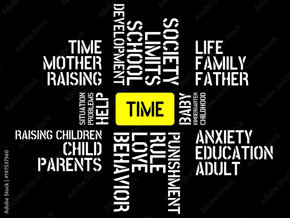 TIME - image with words associated with the topic RAISING CHILDREN, word, image, illustration TIME - image with words associated with the topic RAISING CHILDREN, word, image, illustration