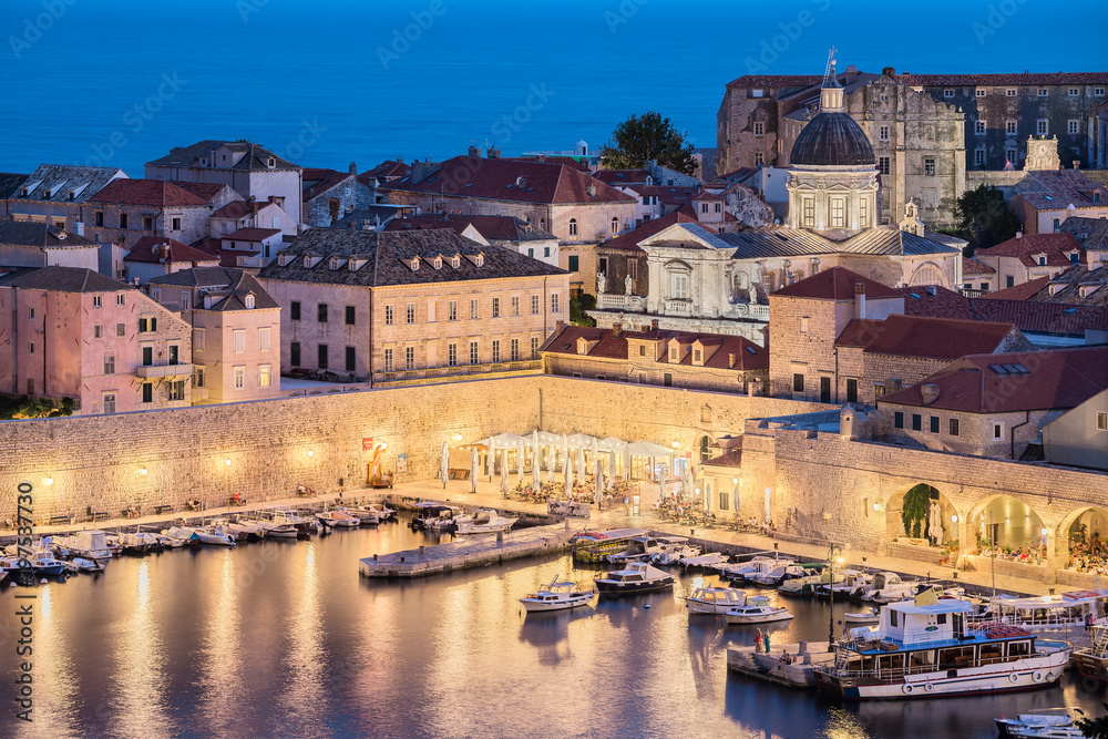 The Old Harbor of Dubrovnik in the Evening.