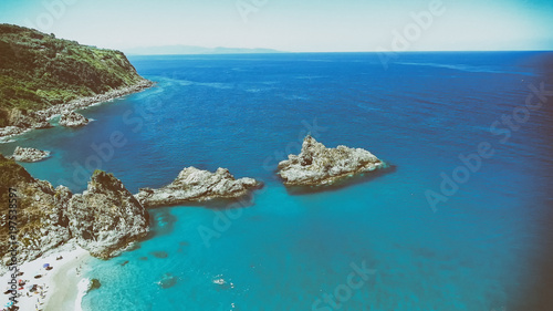 Beautiful aerial view of Tonnara Beach, Calabria