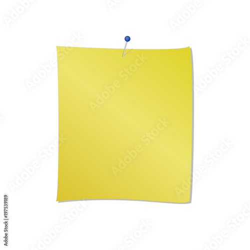 yellow note pad with blue pin attached vector illustration isolated on white background