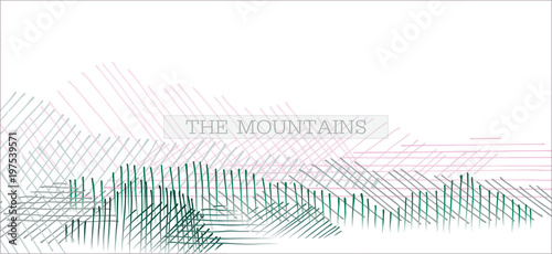
Drawing with strokes. Sketch of mountain peaks in the fog.Linear graphics of mountains.
