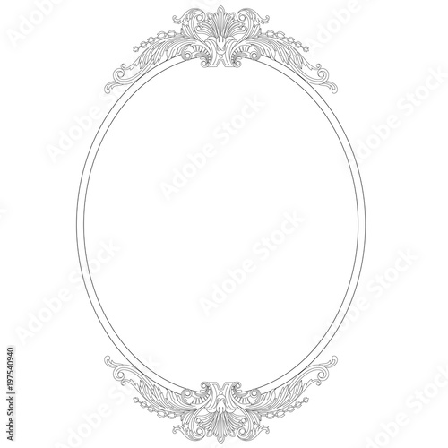 Vintage oval graphical frame in antique style. Vector.
