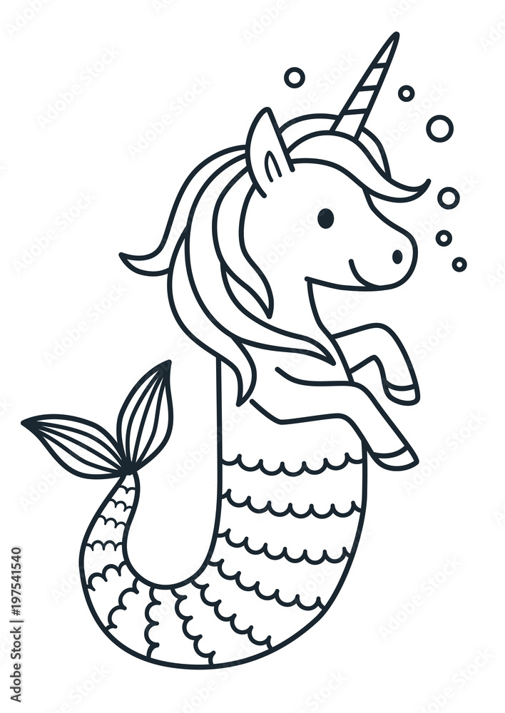 Premium Vector  Mermaid with fish coloring page cartoon illustration