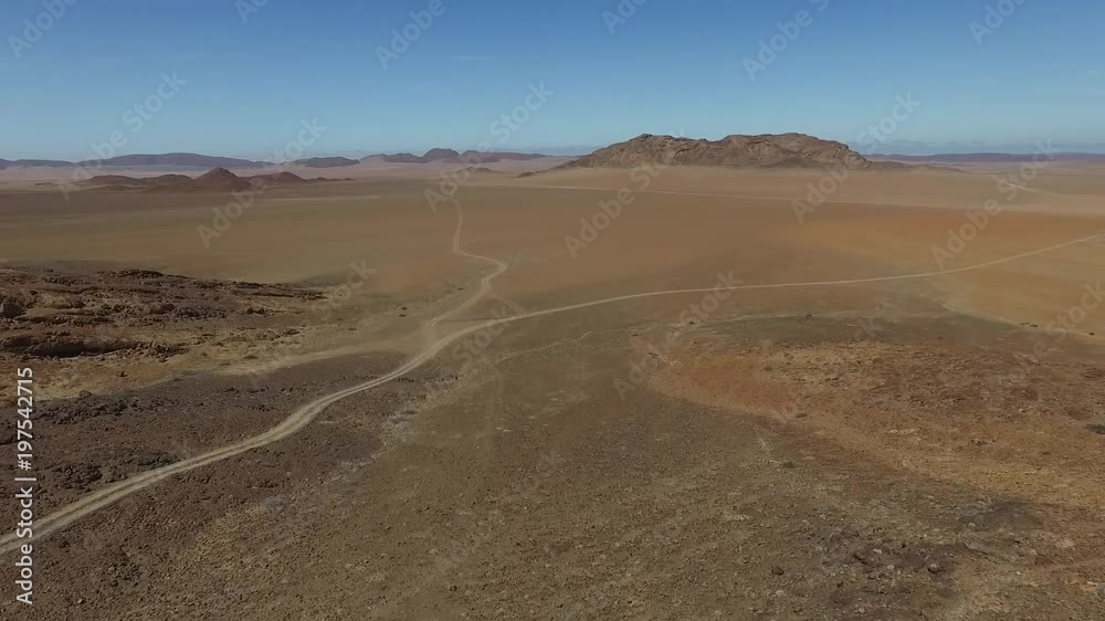Aerial view over the road desert in Namibia, africa landscape