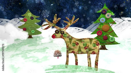 Christmas Eve - Reindeer and Gingerbread House, Merry Christmas ending. Quirky mixed media collage animation. Also see my portfolio for an extended looping version. In 4K and HD. photo