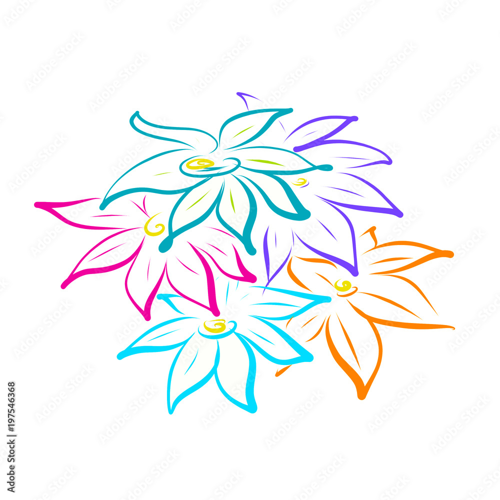 Painted flowers on white. Abstract floral pattern.