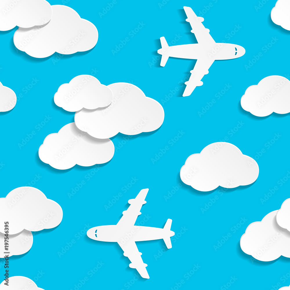 Seamless pattern with paper planes and clouds Seamless pattern with paper planes and clouds