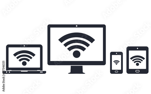 Modern digital devices with wifi internet symbol