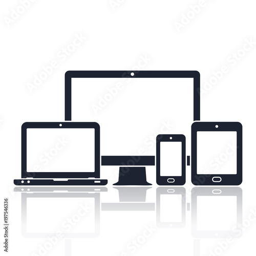 Digital devices icons. Smart phone, tablet, laptop and computer monitor. Vector illustration of responsive web design.