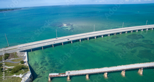 Aerial view of Broken Bridge and Overseas Highway in Bahia Honda state park  Florida