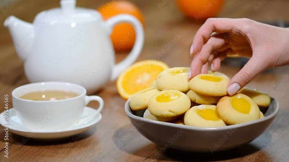 Cookies with orange marmalade. Put in a bowl orange cookies Cookies with orange marmalade. Put in a bowl orange cookies