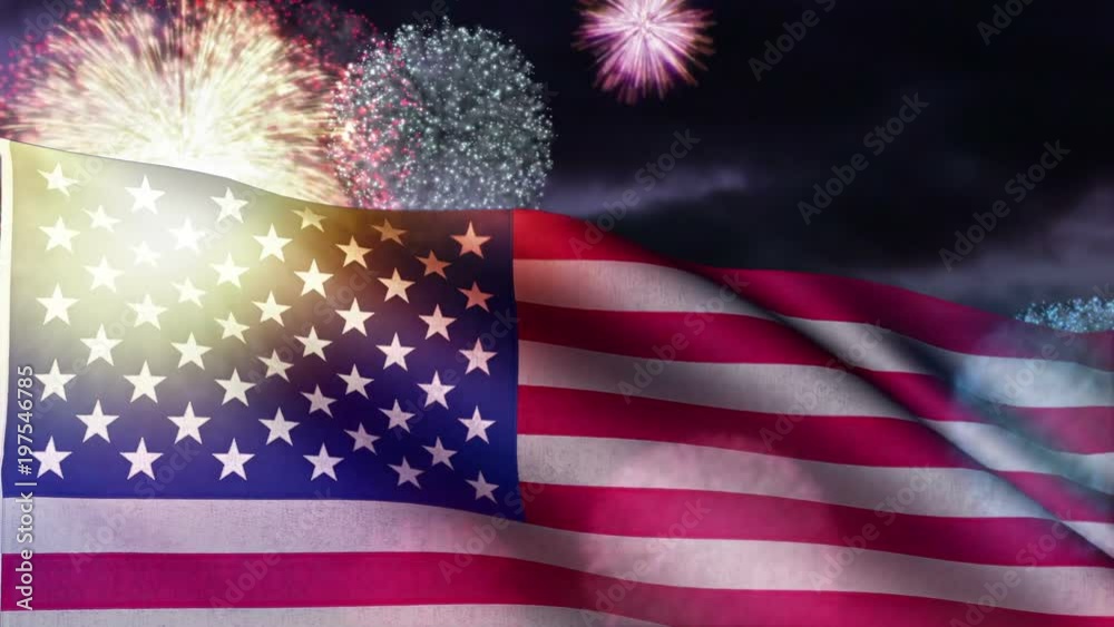 USA flag and fireworks loop, for Fourth of July / American Independence ...