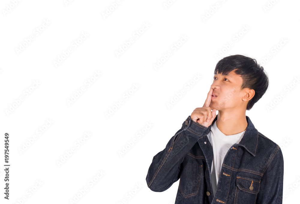 A handsome Asian man in black clothes standing in Studio white background A handsome Asian man in black clothes standing in Studio white background