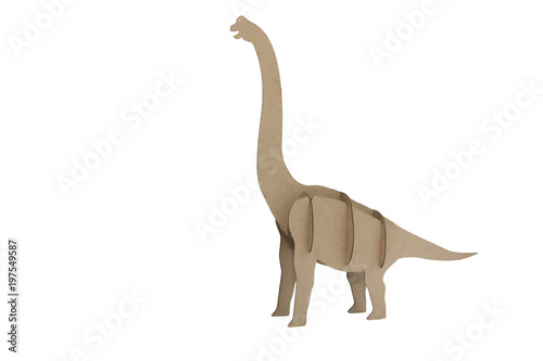 paper dinosaur toy isolated on white background.diplodocus made out of cardboard