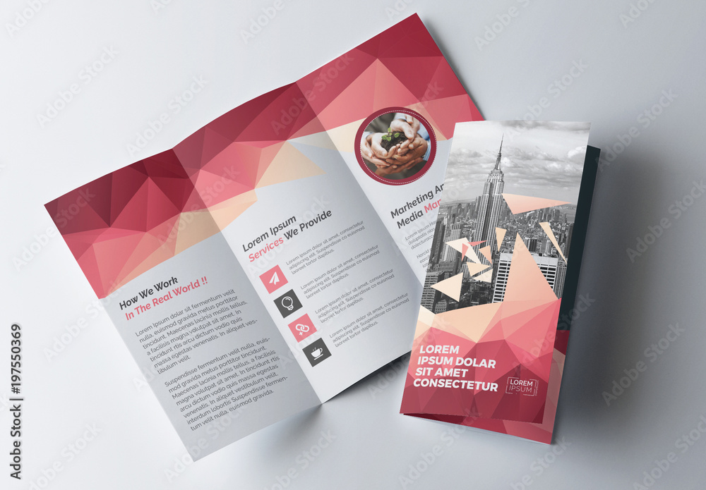 Tri-Fold Brochure Layout with Geometric Accents Stock Template | Adobe Stock