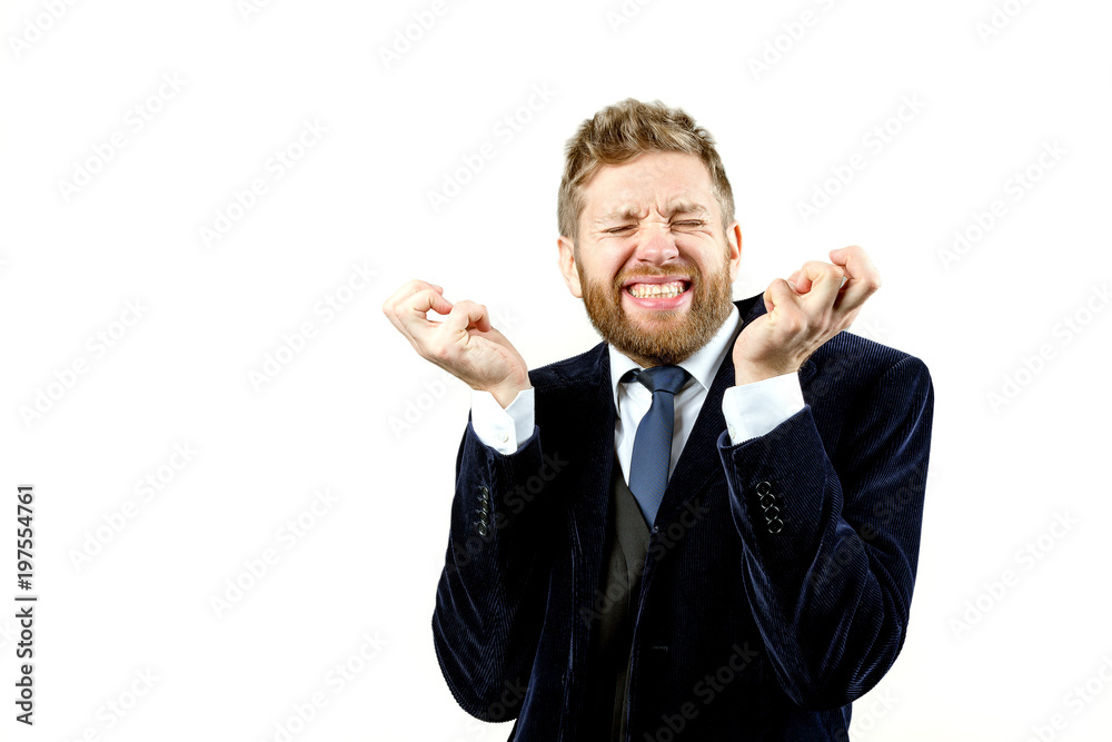 the guy in the blue suit was embarrassed, raised his hands up, covered his head with his jacket the guy in the blue suit was embarrassed, raised his hands up, covered his head with his jacket