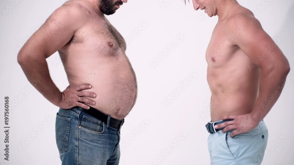 Vidéo Stock Fat vs fit. Belly. Beer belly vs fit. Sport vs beer. Fit