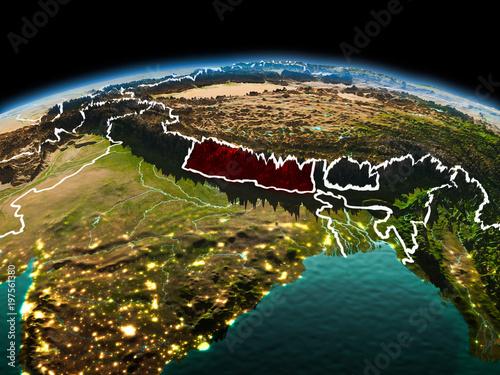 Nepal on planet Earth in space