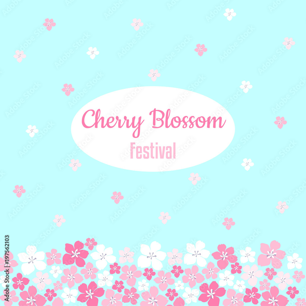 Cherry Blossom Festival. Sakura on blue sky background. Vector illustration.