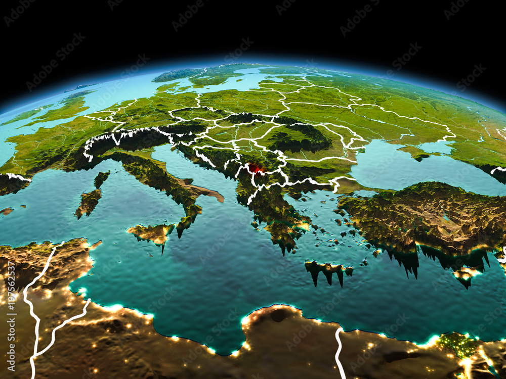 Fototapeta premium Kosovo on planet Earth in space