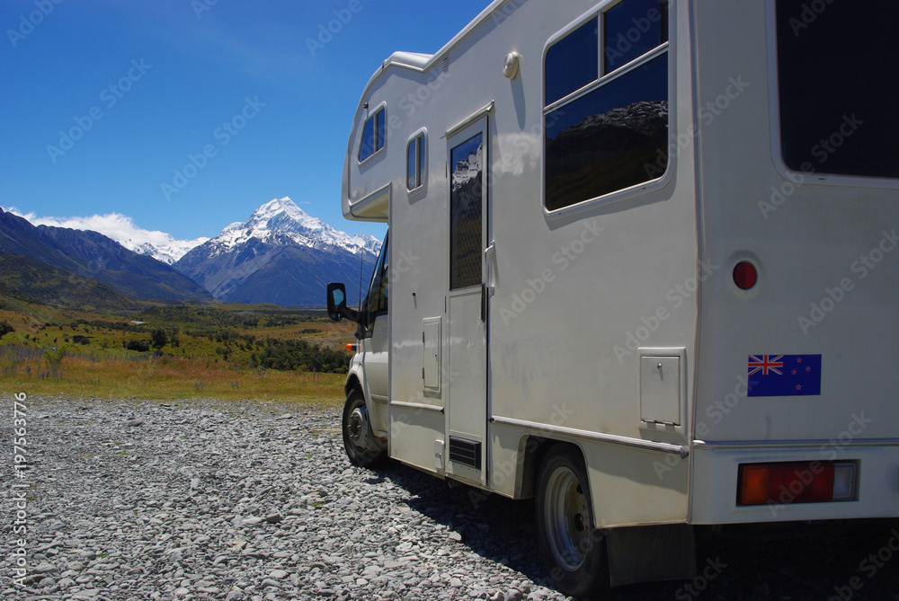 Motorhome in New Zealand at Aoraki/Mt Cook Motorhome in New Zealand at Aoraki/Mt Cook