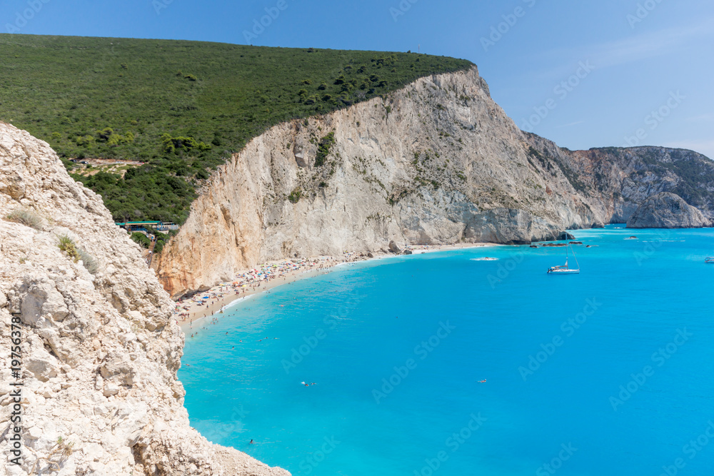 Amazing seascape of blue waters of Porto Katsiki Beach, Lefkada, Ionian Islands, Greece Amazing seascape of blue waters of Porto Katsiki Beach, Lefkada, Ionian Islands, Greece