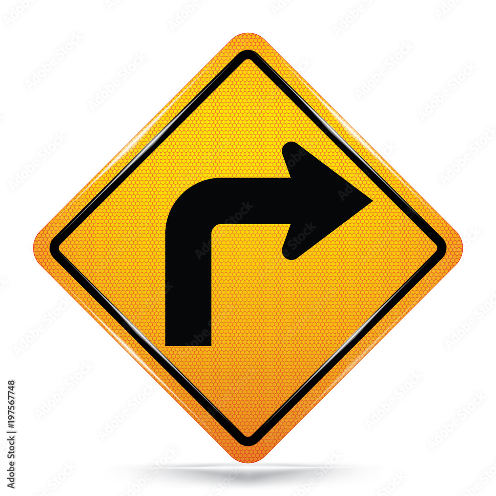 International Right Turn Symbol,Yellow Warning icon on white background, Attracting attention,Compulsory, Control ,practice, Security first sign, Idea for graphic,web design,vector,EPS10. International Right Turn Symbol,Yellow Warning icon on white background, Attracting attention,Compulsory, Control ,practice, Security first sign, Idea for graphic,web design,vector,EPS10.