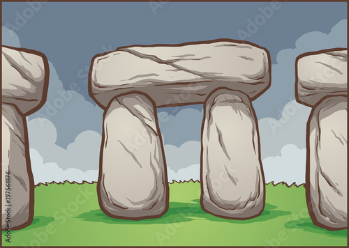 Stonehenge cartoon background. Vector clip art illustration with simple gradients. Some elements on separate layers. 