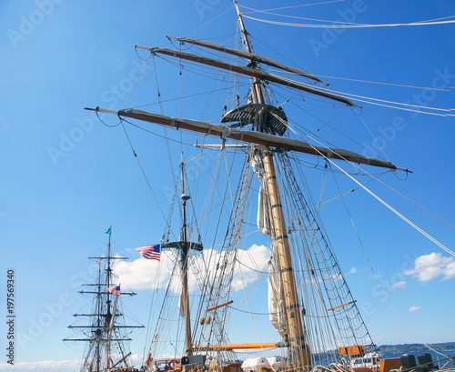 Mast, yardarms, rigging and sails of tall ship