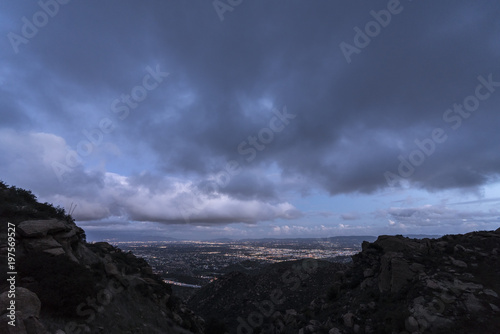 Stormy winter sky after sunset above the San Fernando Valley in Los Angeles California. Shot from Rocky Peak Park in the Santa Susana Mountains near Simi Valley. 