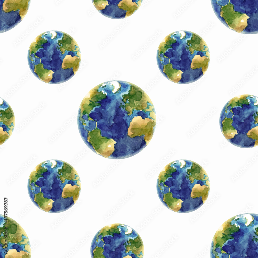 Watercolor space earth vector pattern