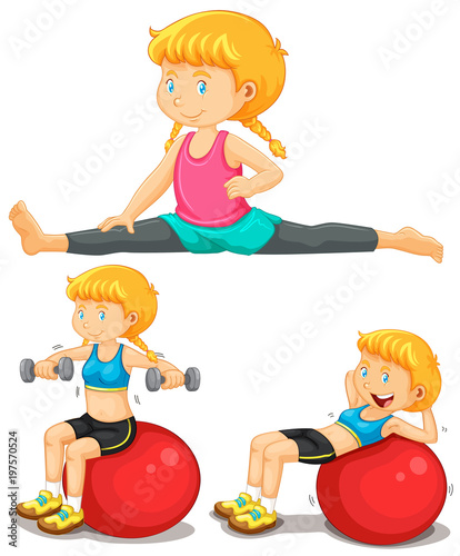 Girl doing exercise with big ball