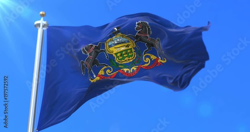 Flag of american state of Pennsylvania, region of the United States, waving at wind - loop photo