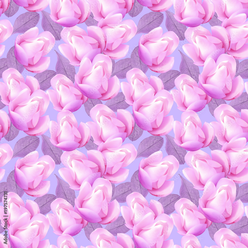 Magnolia. Seamless pattern texture of flowers. Floral background, photo collage