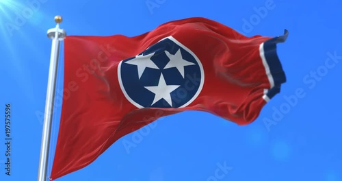 Flag of american state of Tennessee, region of the United States, waving at wind - loop photo