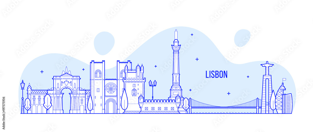 Fototapeta Lizbona panoramę, Portugalia miasto budynków wektorowych