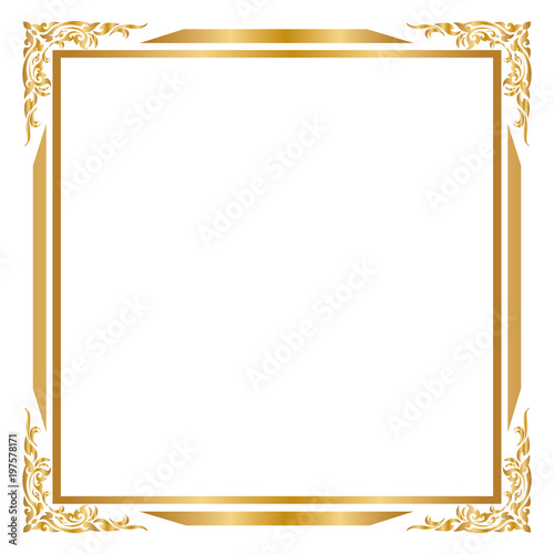 Frame and borders, Square frame, Golden frame, Vector illustration