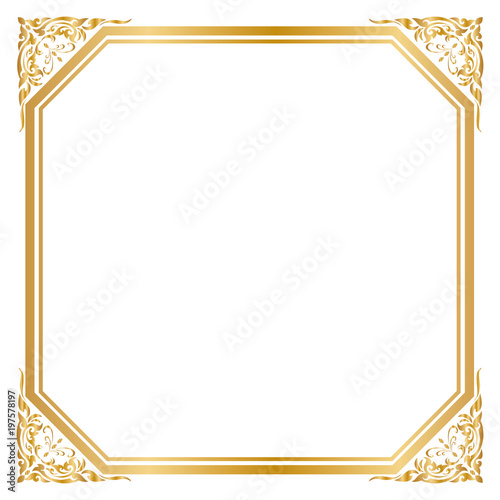 Frame and borders, Square frame, Golden frame, Vector illustration