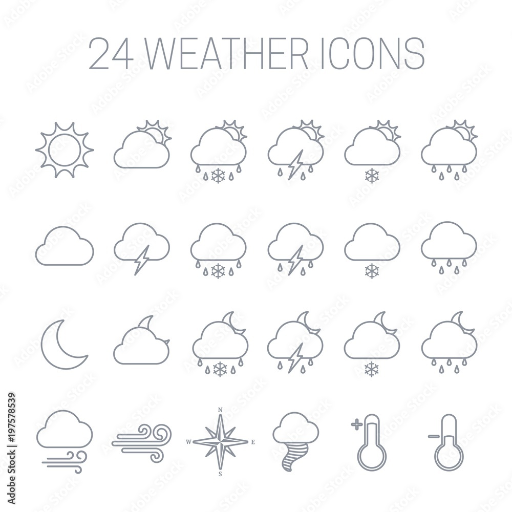 Set of linear weather icons. 
