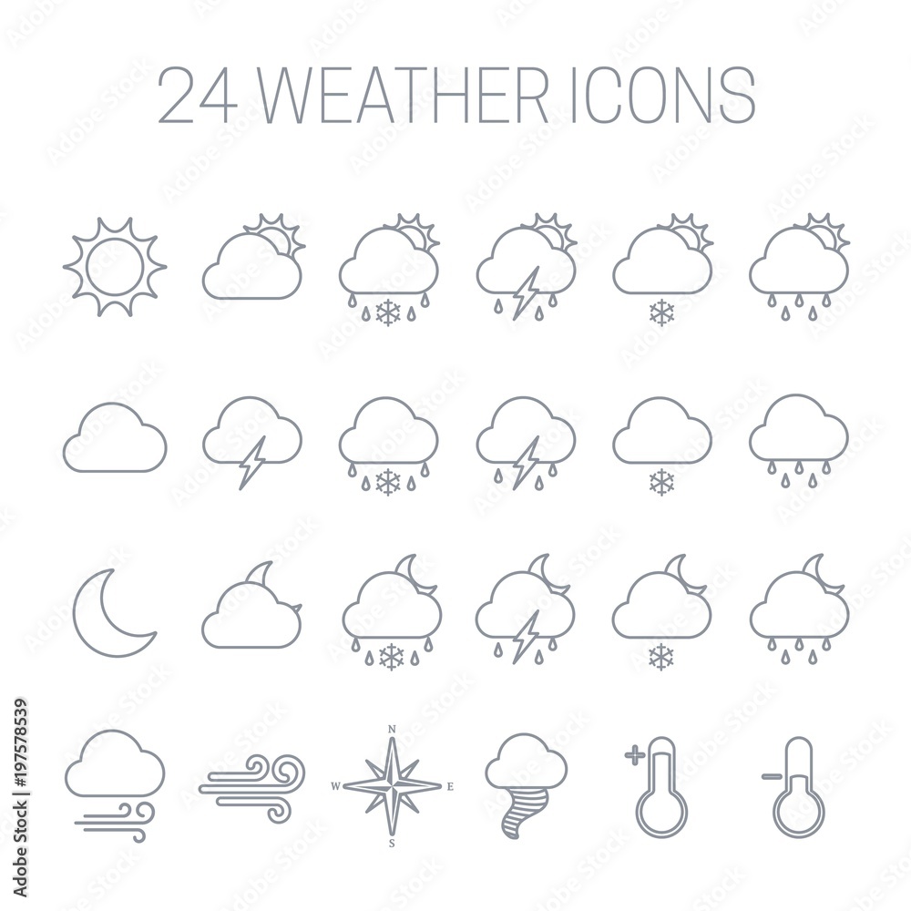 Set of linear weather icons. Set of linear weather icons.