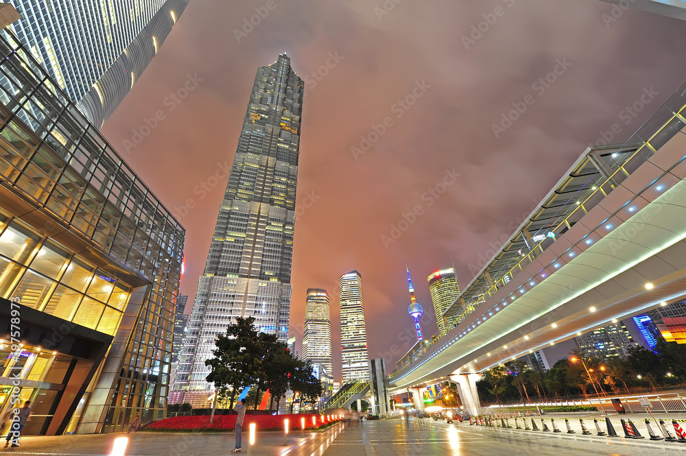 the night view of the lujiazui financial centre in shanghai china. the night view of the lujiazui financial centre in shanghai china.