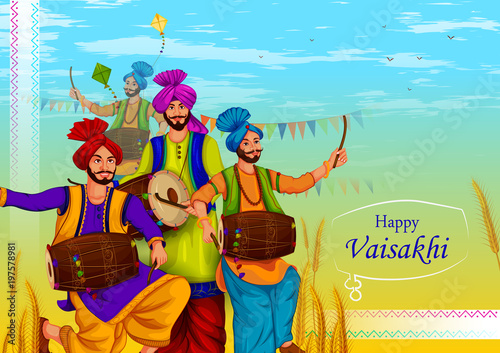 Happy Vaisakhi Punjabi religious holiday background for New Year festival of Punjab India photo