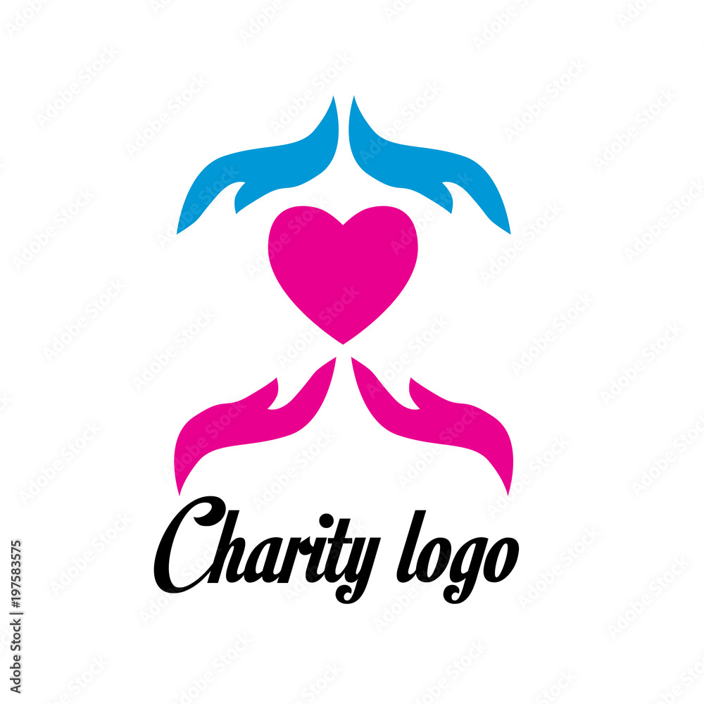 charity logo design with hand and heart icon charity logo design with hand and heart icon