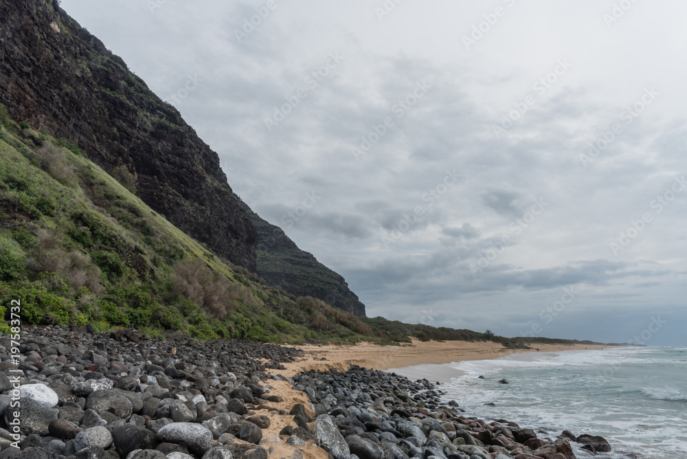 Remote beach at the edge of the Napali Coast on Kauai, Hawaii, in winter