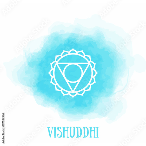 Vishuddha. Chakra vishuddhi watercolor symbol photo